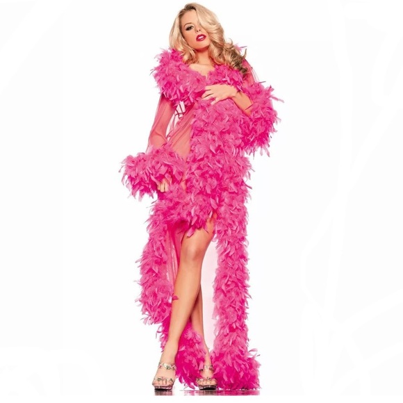 BURLESQUE SHEER LONG FEATHER ROBE SEXY LINGERIE - Picture 1 of 2